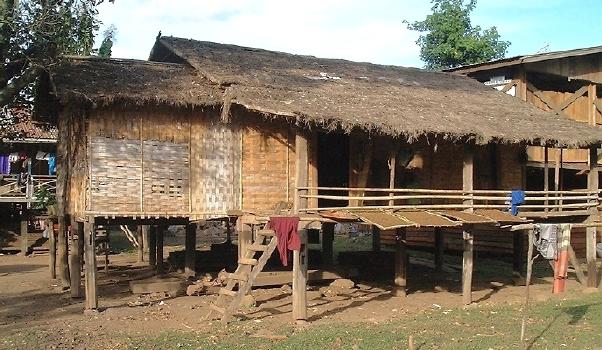 A typical house (for southern Laos, anyway), up on stilts, ever ready for the rainy season (Taat Lo, Laos)